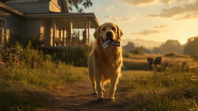 Golden Retriever with Movie Tickets in Spielberg Style