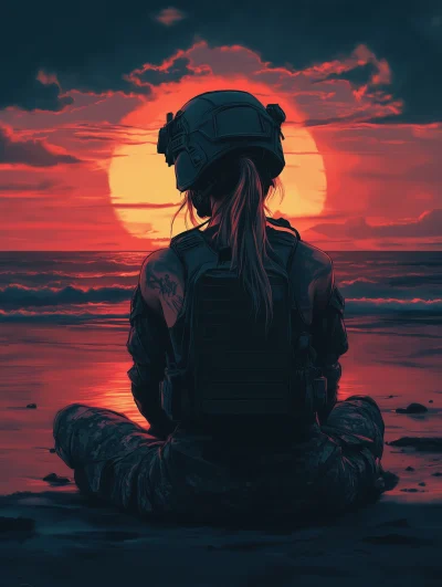 Sunset Watching Military Girl