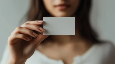 Elegant Woman Holding Glass Business Card