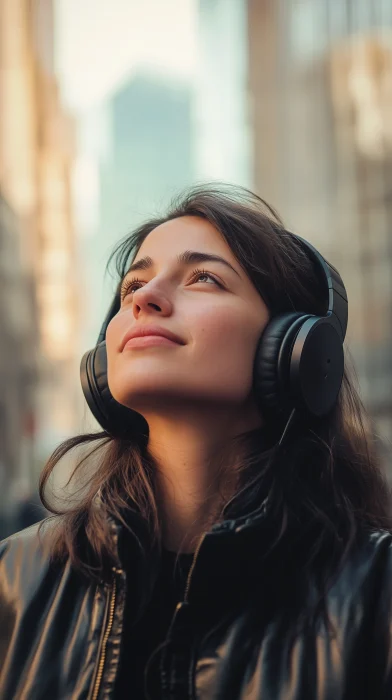 Woman Listening to Music with Wireless Headphones