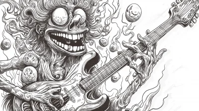 Psychedelic Freak with Guitar Drawing