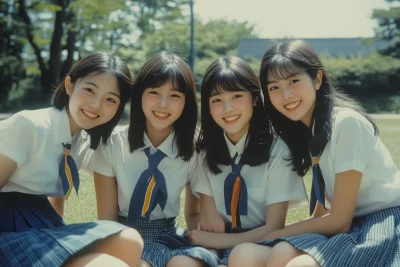 Japanese Teenagers in School Uniforms