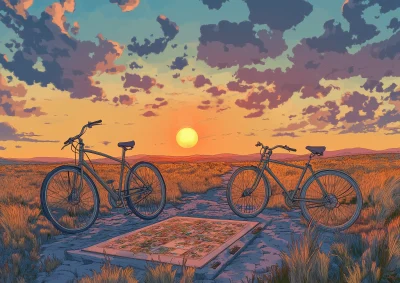 Sunset with Bicycles and Board Game