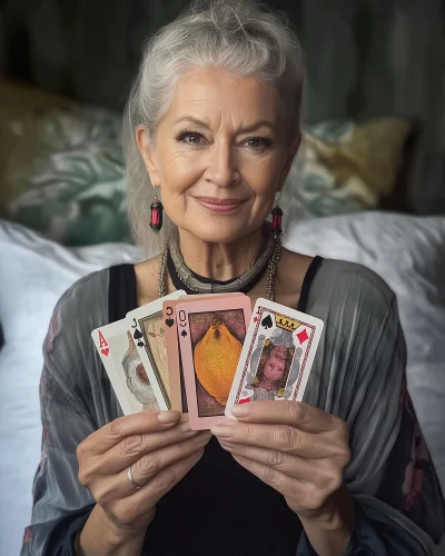 Mature Woman with Card Deck Boxes