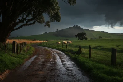 New Zealand Farm in the Rain