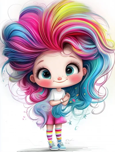 Colorful and Playful Girl with Rainbow Hair