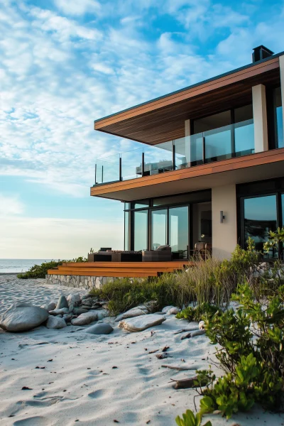 Contemporary beachfront property with ocean views