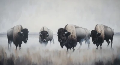 Misty Plain Bison Oil Painting