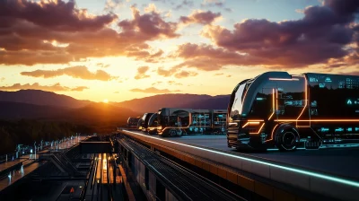 Futuristic Cyberpunk Trucks at Evening Time