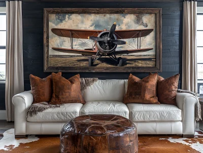 Vintage Biplane Print in Living Room