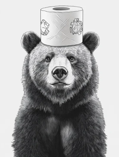 Bear with Toilet Paper Illustration