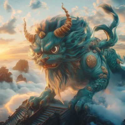 Ancient Chinese Creature on Mountain Top