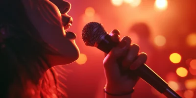 Person Singing into Microphone