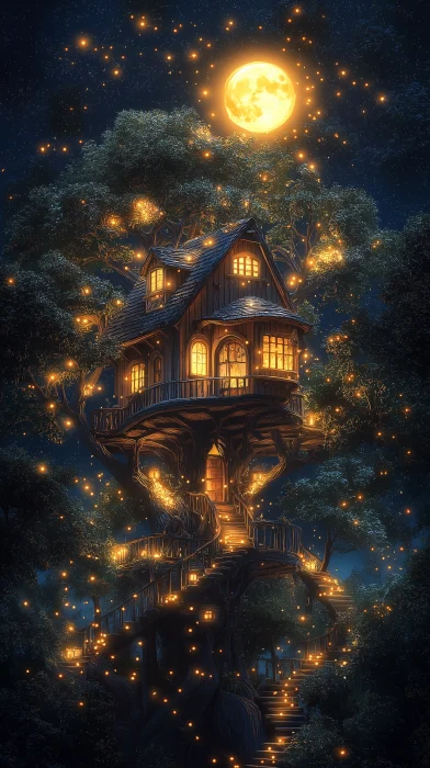 Enchanting Tree House Illustration