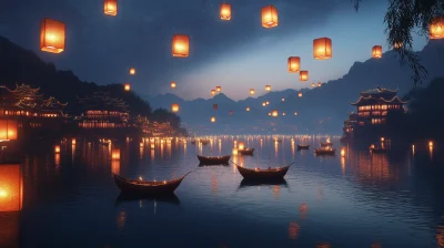 Chinese-style Grand Night Scene on the Lake