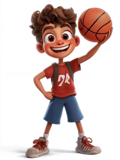 Pixar Style Cartoon Boy Dunking Basketball