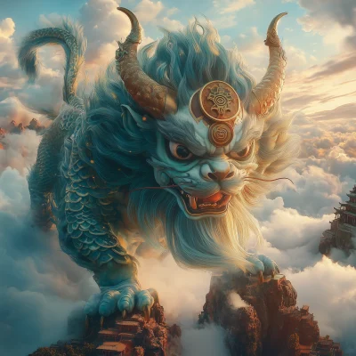 Ancient Chinese Creature on Mountain