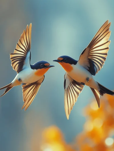 Swallows in the Blue Sky