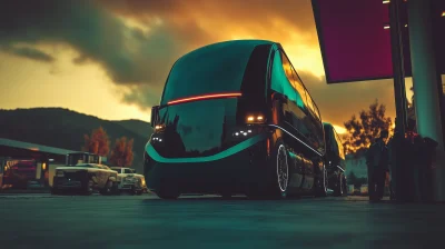 Futuristic Japanpunk Trucks at Rest Area