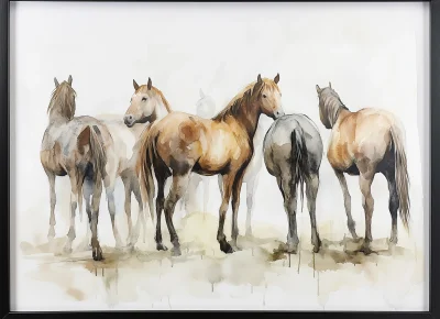 Horses in Minimalist Watercolor Painting