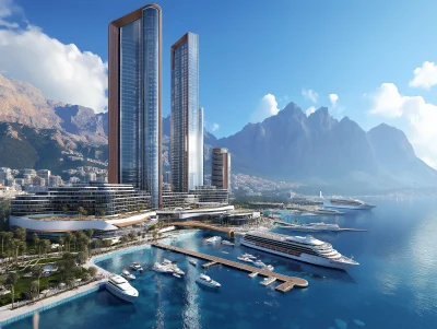 Luxury Modern Hotel Skyscraper with Harbor