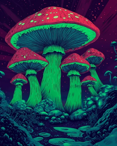 Psychedelic Mushroom Forest