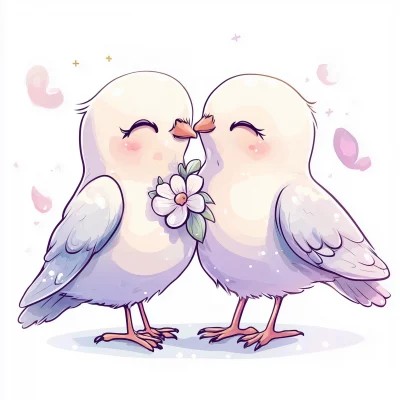 Cute Cartoon Wedding Doves