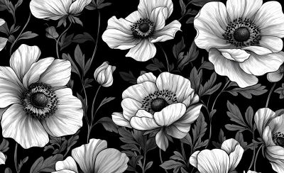 Black and White Floral Seamless Design Vector Illustration