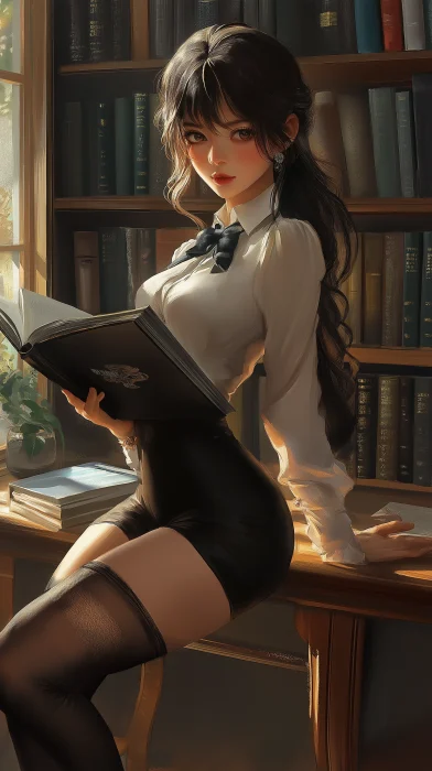 Elegant Secretary in Black Stockings