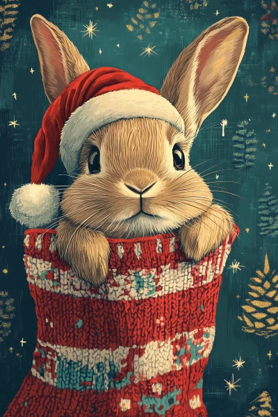 Cute and Funny Christmas Rabbit Illustration