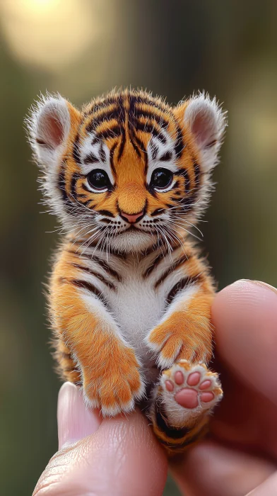 Tiny Baby Tiger on a Finger