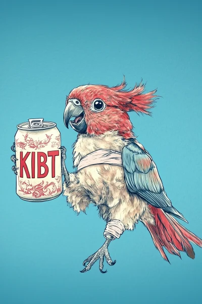 Minimalist Illustration of Rosella Bird with Beer Can