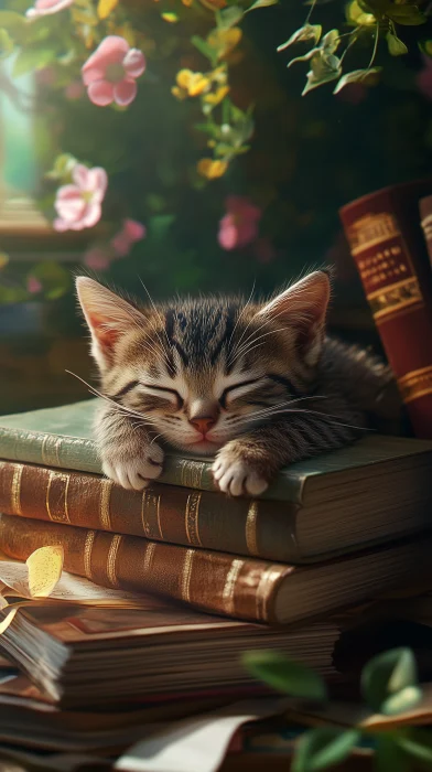 Sleeping Kitten in School