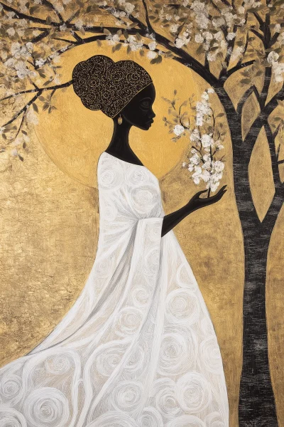 African Woman in White and Gold