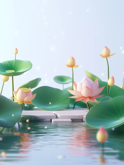 3D Minimalist Lotus Pond