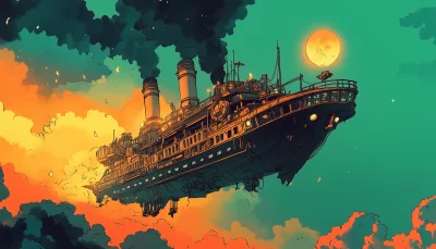 Rickety Cyberpunk Futurist Steamship