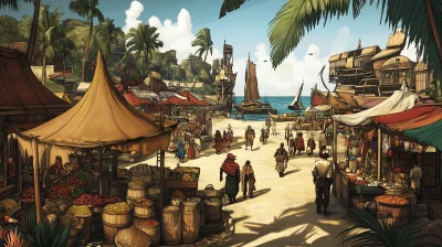 Vibrant Coastal Town Market