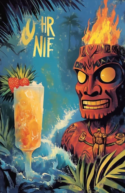 Vintage Tiki Surf Liner Cocktail Poster