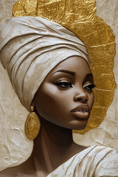 African Woman in White and Gold