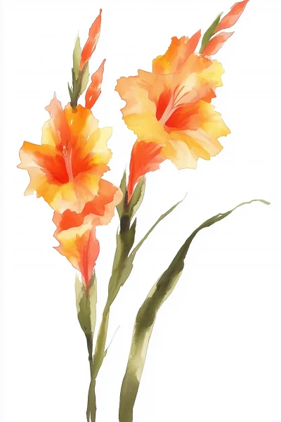 Gladiolus Flowers Watercolor Illustration