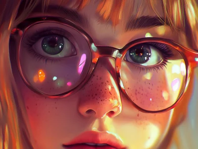 Shy Nerdy Girl with Glasses Illustration