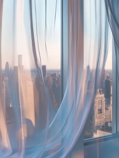 Floating Sheer Transparent Curtain in the City