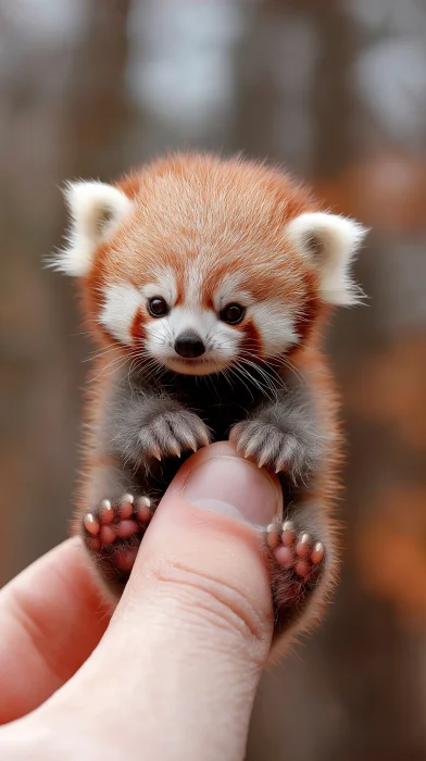 Tiny Baby Red Panda on Fingertip