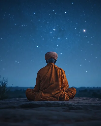 Hindu Astrologer Pandit Looking at Stars