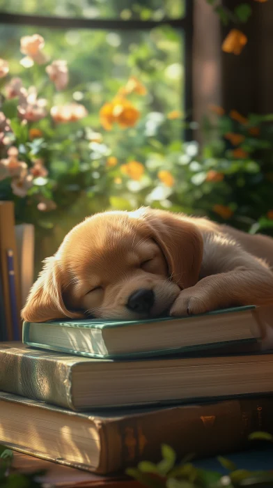 Newborn Puppy Dozing Off During School Lessons