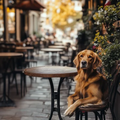 Charming Dog at Outdoor Café Table