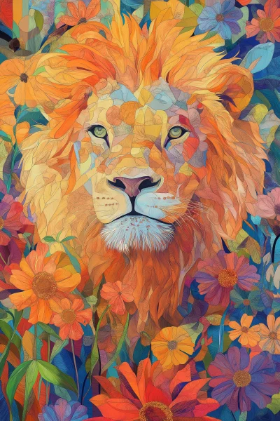 Lion with Floral Patterns