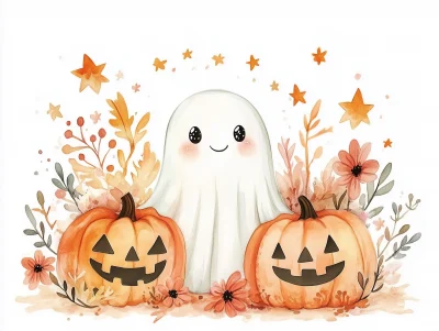 Cute Ghost and Pumpkin Illustration