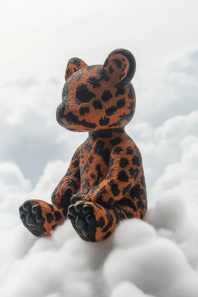 Leopard Print BearBrick Sculpture on Clouds