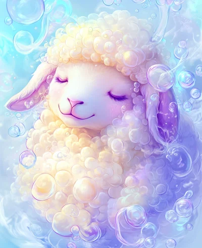 Dreamy Sheep Bubble Fantasy Illustration